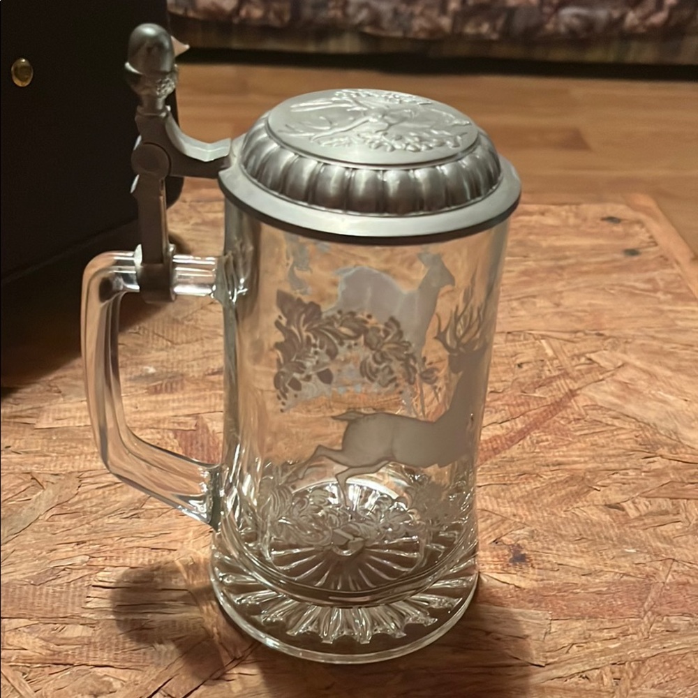 Glass Beer Stein with Pewter Lid